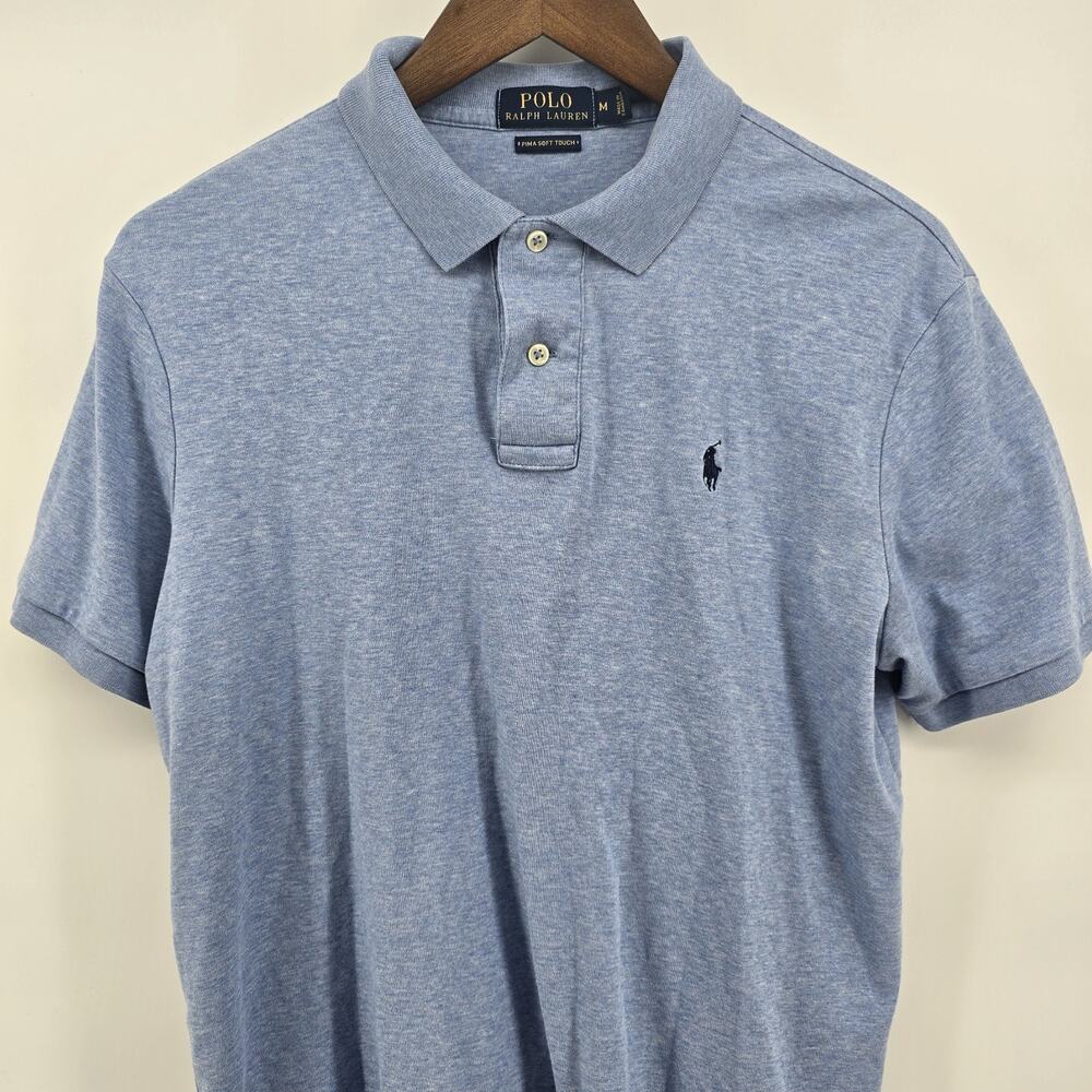 Polo Ralph Lauren Golf Shirt Mens Medium Blue Pima Soft Touch Logo Tennis Sport - Picture 2 of 6